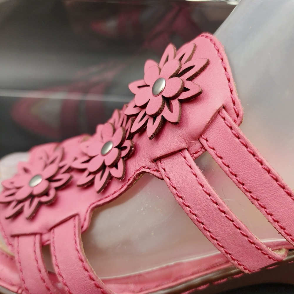 Born 8 Pink Leather Floral Wedge Sandals Boho Cottagecore Comfort Summer Slides - Picture 14 of 15